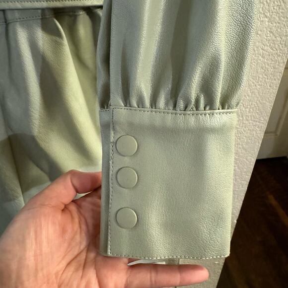 NWOT 7 for All Mankind Vegan Leather Belted Romper Sage Green Pockets Sz Medium - Picture 9 of 10